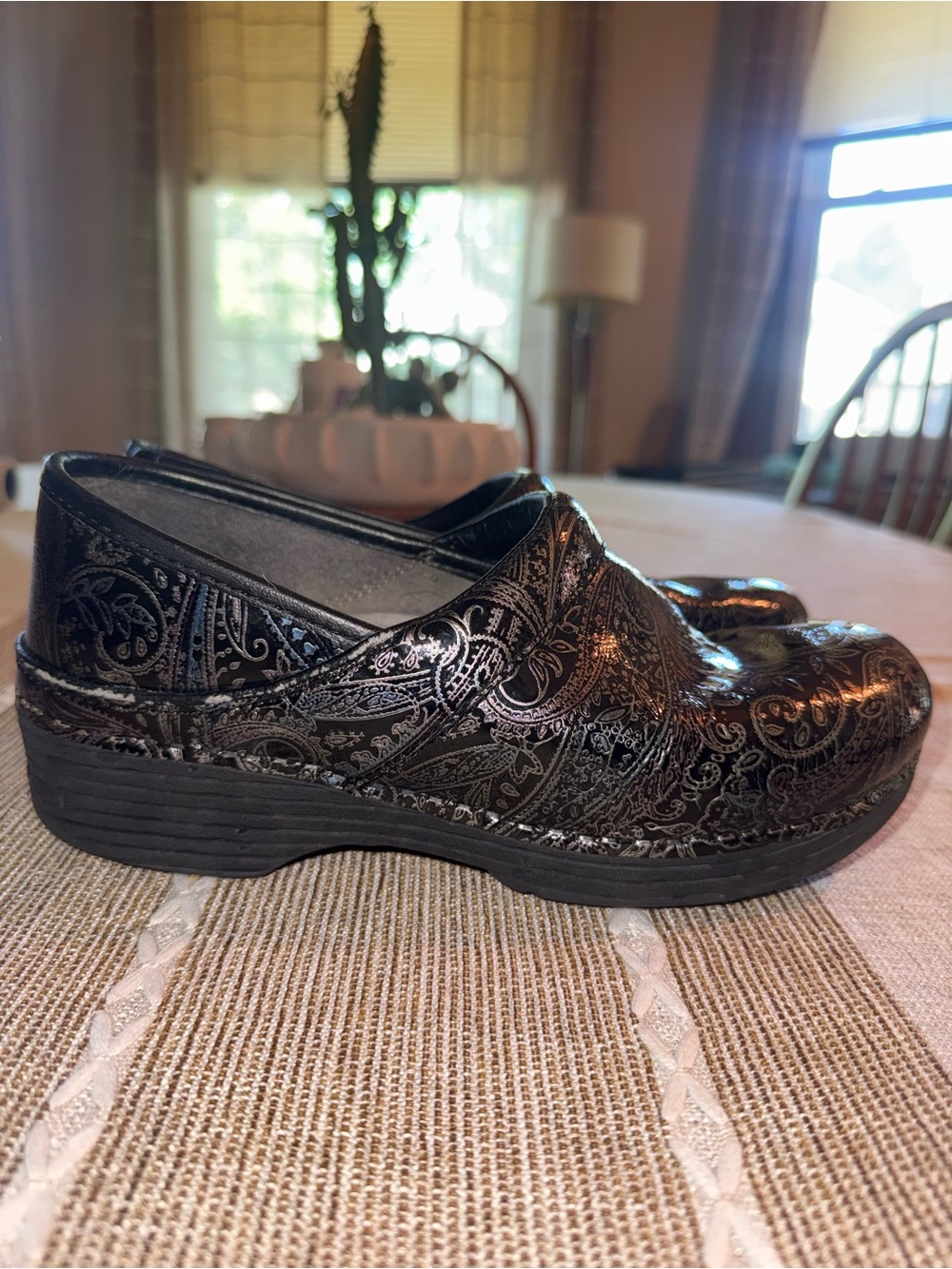 Dansko Black Paisley-Embossed Slip-On Clog